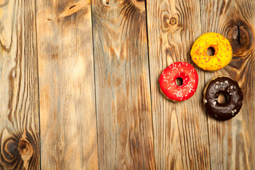 Assorted donuts on a pastel blue background