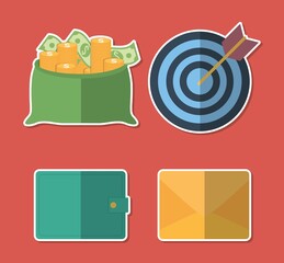 money related icons over red background. colorful design. vector illustration