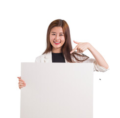 Fototapeta premium Asian business woman holding white board.