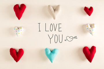 I Love You message with blue heart cushions