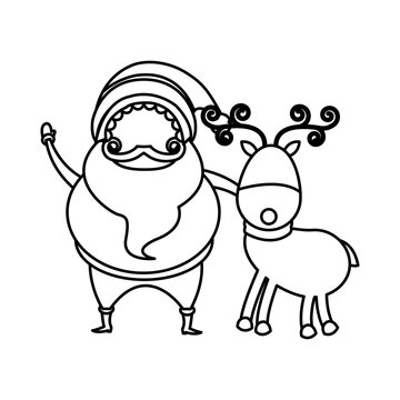 outlined santa claus and reindeer christmas celebration image vector illustration