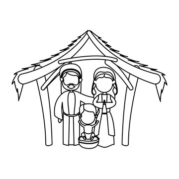 recommend clip art: outlined manger mary joseph baby jesus nativity celebration vector illustration