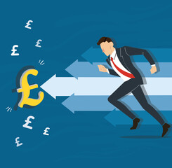 businessman running to Pound icon vector illustration