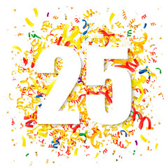 Confetti and big white digit 25