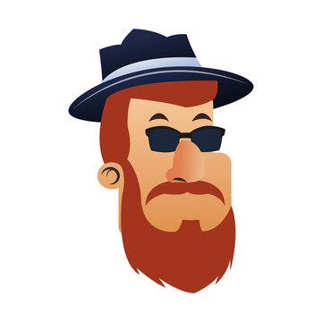 man wearing hat with hipster style character  icon image vector illustration design 