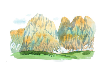 Natural summer beautiful mountain landscape watercolor illustration
