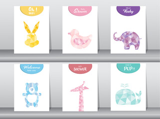 Fototapeta na wymiar Set of animal polygon low poly on baby shower card, pattern design,animal,poster,template,greeting,Vector illustrations 