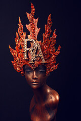 Female Mannequin in red flame headwear