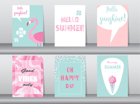 Set of summer card on pattern design,poster,template,greeting,cards,fruits,polygon,Vector illustrations 