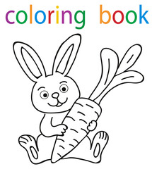 book coloring cartoon hare with carrot