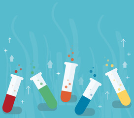 colorful laboratory filled with a clear liquid and blue background 