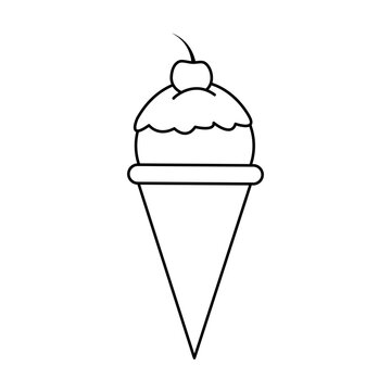 ice cream cone with cherry on top icon image vector illustration design  single black line