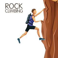 Fototapeta premium scene man climbing on a rock mountain vector illustration