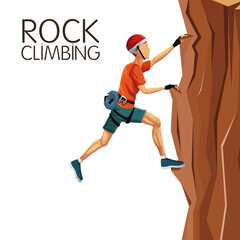 scene man climbing rock mountain without equipment vector illustration