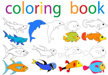 book coloring cartoon fish collection