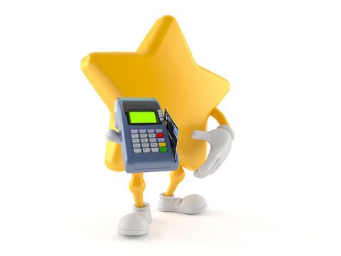 Star character holding credit card reader