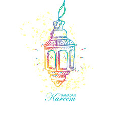 Fototapeta na wymiar Lantern arabic with lettering ramadan kareem.