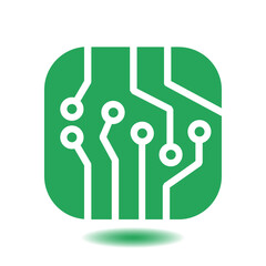 Circuit board  icon. Technology scheme square symbol. Flat design style.