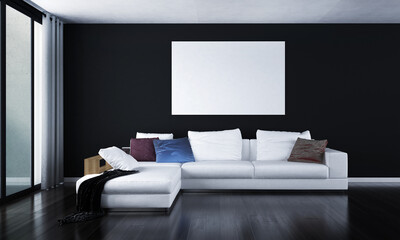 Modern living room and lounge interior design and black wall background