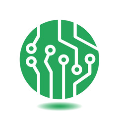 Circuit board  icon. Technology scheme square symbol. Flat design style.