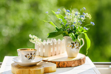 coffee, wood, lily of the valley