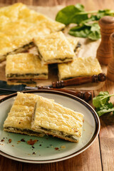 Homemade savory pie  with spinach and ricotta.