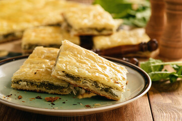 Homemade savory pie  with spinach and ricotta.