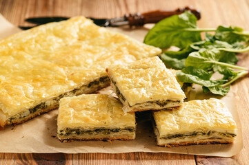 Homemade savory pie  with spinach and ricotta.