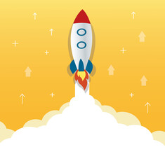 the rocket icon and yellow background, start up business concept illustration  