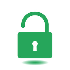 Unlock icon. Flat design style. Access to the user.