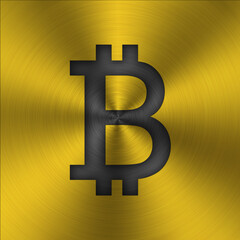 BitCoin icon, Criptography Currency symbol on electronic chip.