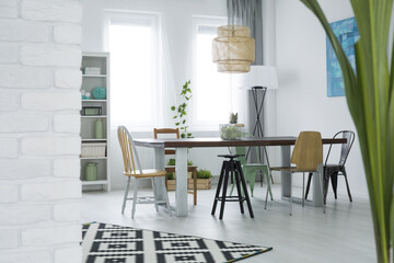 Dining room with decorative plants