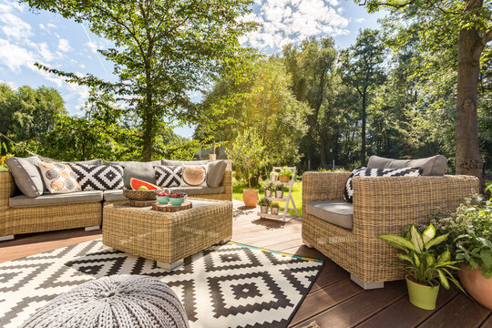 Sunny terrace in big garden