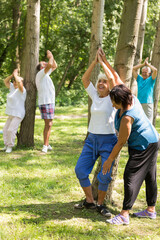 Fototapeta premium Active seniors working out in a garden