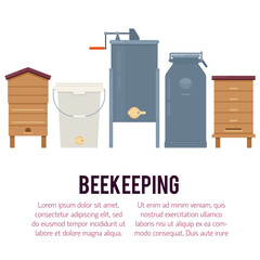 Beekeeping vector concept with different  items. Modern flat style vector.