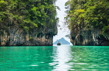 Amazing view of beautiful lagoon with turquoise water in Koh Hong island. Location: Koh Hong island, Krabi, Thailand, Andaman Sea. Artistic picture. Beauty world.