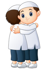 Muslim kid couple embrace for each other 