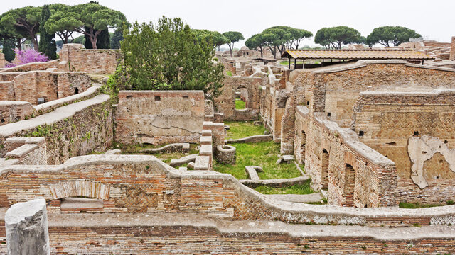 Archaeological Roman site landscape in Ostia Antica - Rome - Italy