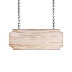 Wooden sign hanging on a chain isolated on white