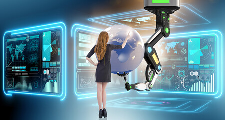 Businesswoman in futuristic global business concept