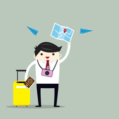 businessman hold map and plan to go relax in the vacation. vector