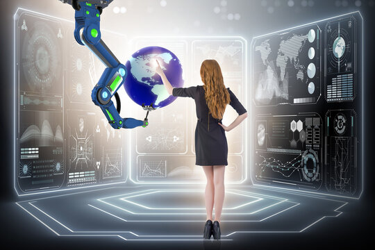 Businesswoman in futuristic global business concept - Powered by Adobe