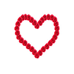 Heart of red roses isolated on white