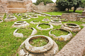 Jars in the ancient Roman archaeological site of Ostia Antica - Rome - Italy