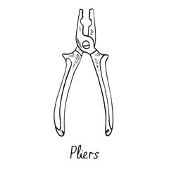 Pliers, hand drawn doodle sketch in pop art style, vector illustration