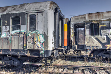 Fototapeta na wymiar Abandoned trains