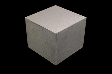 An old silver color wood cubic box with dark background.