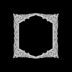 old decorative silver frame - handmade, engraved - isolated on black  background