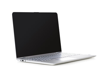 Convertible laptop computer with blank screen isolated on white background