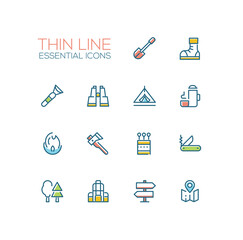 Camping and Hiking - line icons set